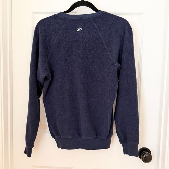 Women Alo Yoga Crew Neck Fleece Sweatshirt in Dark Blue Size Small - Picture 2 of 8